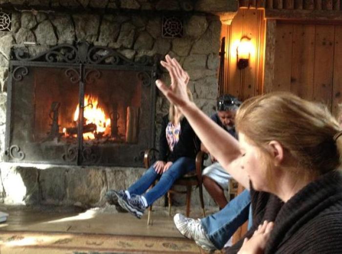 Member of a Bible study prays during a session of the group's weekend retreat at the Center for Prayer Mobilization in Idyllwild, Calif., Oct. 6, 2012.