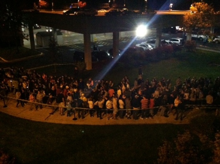 Students wait outside to enter the 'Terror Maze', an evangelism event sponsored by The Rock Student Ministries of McLean Bible Church.