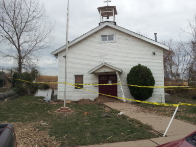 This church's foundation was destroyed by Hurricane Sandy and is now sinking. This photo was taken in the Fox Beach Area of Staten Island.