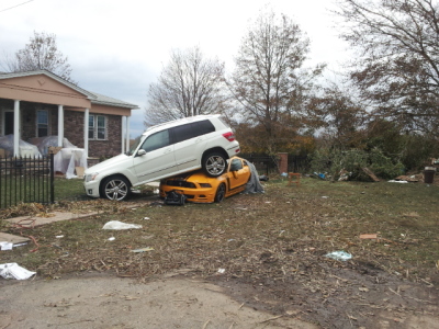 This image shows cars that were piled on top of each other during the wave that ravaged Staten Island with Hurricane Sandy. The picture was taken in the Fox Beach area of Staten Island.