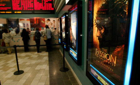 Patrons stand in line for tickets for a morning showing of 'The Passion of the Christ,' at Regal Cinemas in Buford, Georgia, February 25, 2004. 