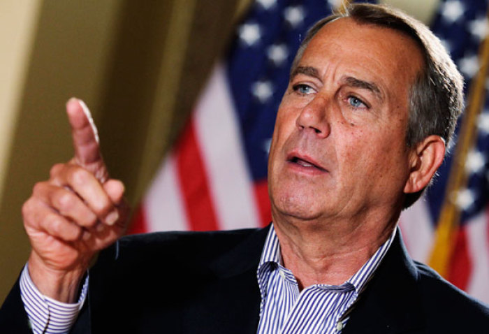 U.S. House Speaker John Boehner (R-Ohio) speaks to the media outside his office on Capitol Hill in Washington, D.C. Dec. 7, 2012. With about three weeks left before the 'fiscal cliff' deadline, the task of avoiding the steep tax hikes and spending cuts was down to talks between Boehner and President Barack Obama, according to Capitol Hill aides.