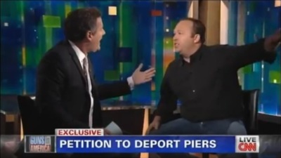 Radio talk show host Alex Jones and CNN host Piers Morgan debating about gun-control on Jan. 7, 2013.