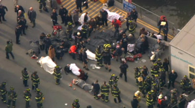 Dozens of passengers were injured Wednesday, Jan. 9, 2012, when the Seastreak ferry made a hard landing at Pier 11 in lower Manhattan.