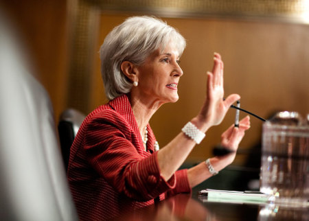 Kathleen Sebelius, Secretary of Health and Human Services, gestures as she testifies to the Senate Finance Committee in Washington March 16, 2011.