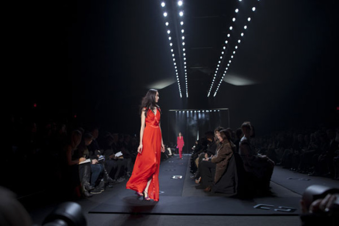 A model presents a creation from the Diane von Furstenberg Autumn/Winter 2013 collection during New York Fashion Week February 10, 2013.