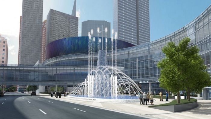 An artist's impression of the water fountain at the new campus of the First Dallas Baptist Church in Texas.