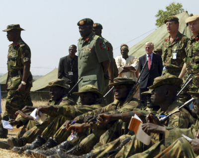 A unit of soldiers on training at the Nigeria armed forces command and staff college in Jaji, Kaduna state, Nigeria.