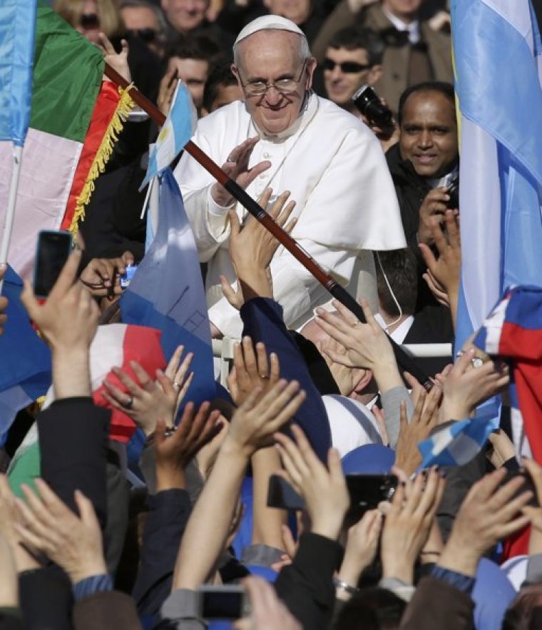 Pope Francis arrives in Saint Peter's Square for his inaugural mass at the Vatican, March 19, 2013. Pope Francis celebrates his inaugural mass on Tuesday among political and religious leaders from around the world and amid a wave of hope for a renewal of the scandal-plagued Roman Catholic Church.