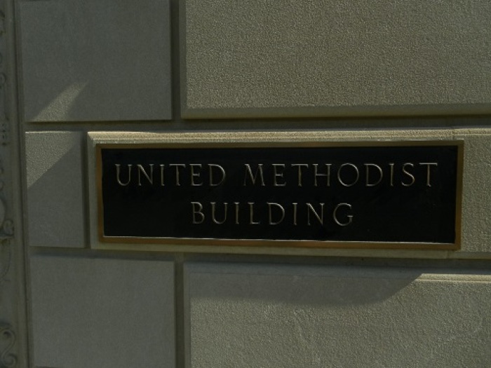 The sign in front of the United Methodist Building, the only non-government building on Capitol Hill. It is positioned next to the Supreme Court building.