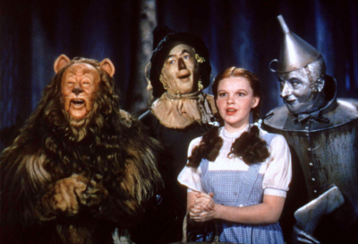 The main cast of the classic film 'The Wizard of Oz' are shown in this undated publicity photograph. Shown (L-R) are the Cowardly Lion played by Bert Lahr, The Scarecrow played by Ray Bolger, Dorothy played by Judy Garland and the Tin Woodman played by Jack Haley.