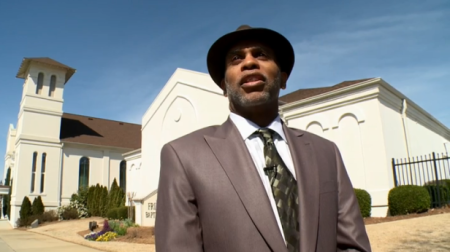 Lloyd Hawk, a church leader at Friendship Baptist Church, a 150-year-old historic black church in Atlanta, Ga., speaking to WXIA-TV about the controversial decision they and members of Mt. Vernon Baptist Church will be making if they decide to relocate to make way for the new 616 billion Falcons football stadium in Atlanta, Ga., March 10, 2013.