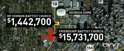 The estimated cost the city of Atlanta and state of Georgia would pay the two historic black churches if their congregations decide to relocate to make room for the new Atlanta Falcons stadium. March 27, 2013.