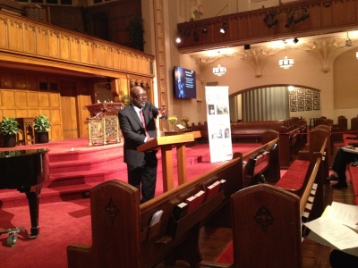 Don Davis, president of The Urban Ministry Institute, addresses the audience at the 'Educate: Empower' conference held at the Calvary Baptist Church in Manhattan, N.Y., on Thursday.