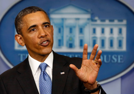 U.S. President Barack Obama speaks to the media in the Brady Press Briefing Room at the White House in Washington, April 30, 2013.