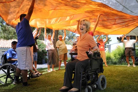 Joni Eareckson Tada under a parachute at Murrieta Hot Springs