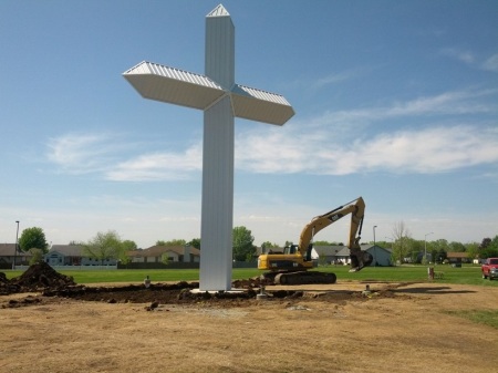 The New Life Cross project, pictured here during Phase 1 of construction in May 2013. It was being built by the New Life Assembly of God of Janesville, Wisconsin.