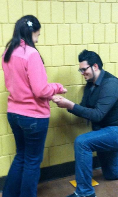 Jordan Costa proposing to Heather in April 2012.