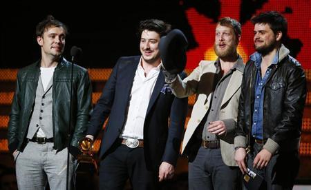 Mumford and Sons accept the Grammy for album of the year for ''Babel'' at the 55th annual Grammy Awards in Los Angeles, California, February 10, 2013.