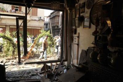 Debris from the explosion in Bab Touma, a famous Christian quarter of Damascus' Old City. This handout photograph released by Syria's national news agency SANA.