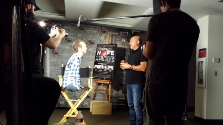 Pastor Greg Laurie talks with evangelist Nick Vujicic before advance screening of film, 'Hope For Hurting Hearts,' June 30, 2013.