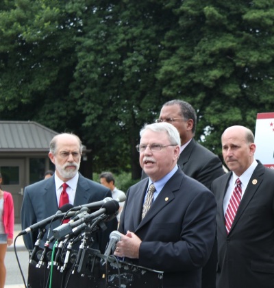 Ron Crews, Ch. (Col.) USAR (Ret.), executive director for the Chaplain Alliance for Religious Liberty, speaks in favor of a Religious Liberty Amendment to the National Defense Authorization Act (NDAA) at the House Triangle in Washington, DC on July 9, 2013.