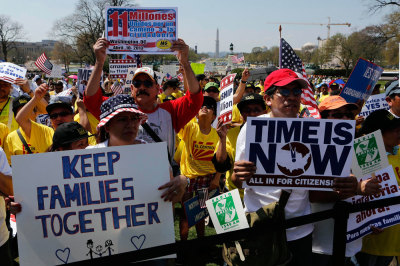 Latinos rally in favor of comprehensive immigration reform while on Capitol Hill in Washington, April 10, 2013.