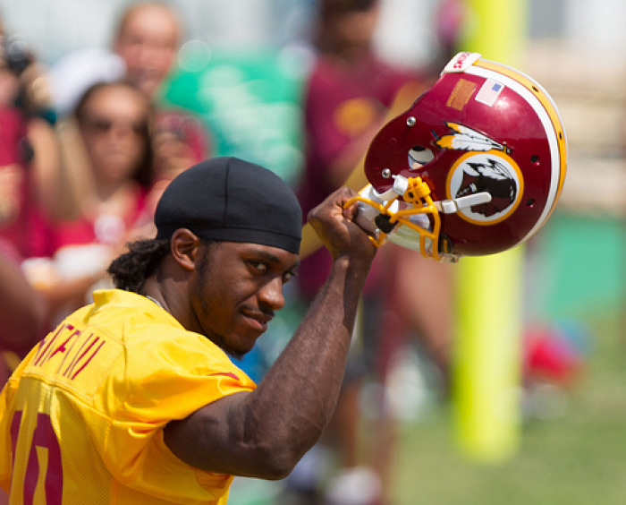 Washington Redskins quarterback Robert Griffin III at training camp last summer.