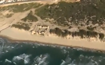 An aerial view of Ashdod-Yam archaeological site, located near Tel Aviv, Israel. Recent discoveries at the site reveal large mud fortresses described in the bible's Book of Isaiah.