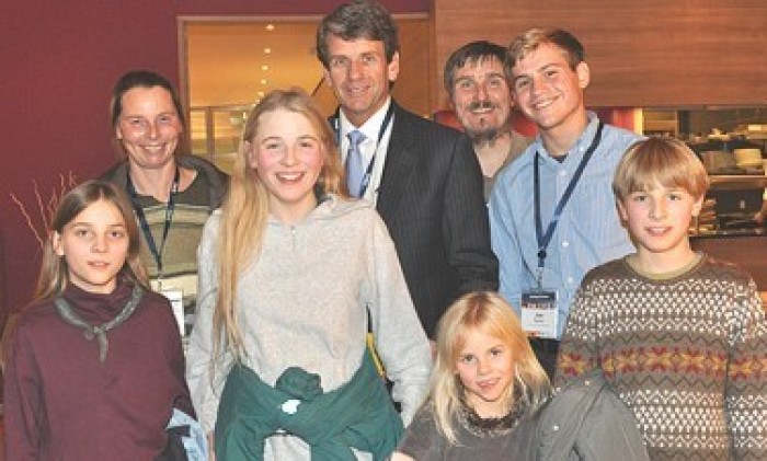 HSLDA Founder and Chairman Mike Farris meets with the Wunderlich family during the Global Home Education Conference held in Berlin, Germany in October 2012.