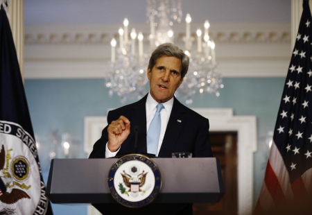 U.S. Secretary of State John Kerry speaks about the situation in Syria at the State Department in Washington, August 30, 2013. Kerry on Friday made a broad case for limited U.S. military action against Syria for its suspected use of chemical weapons, saying it could not go unpunished for such a 'crime against humanity.'