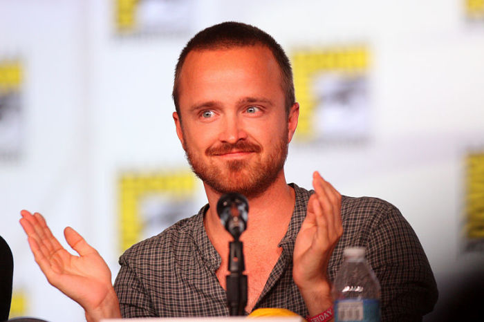 Actor Aaron Paul speaks at the 2012 San Diego Comic-Con International in San Diego, Calif.