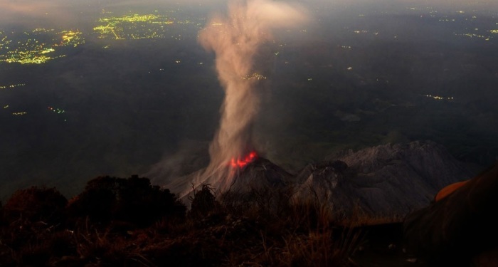 Active lava dome on Santa María Volcano in Guatemala.