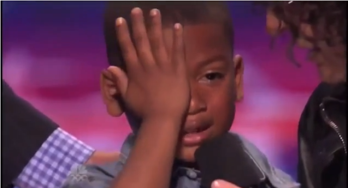 Rapper Mir Money, 7, breaks down on the stage of America's Got Talent in 2012.