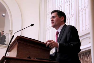 Dr. Russell D. Moore speaking at his inauguration as the president of the Southern Baptist Convention's Ethics and Religious Liberty Commission, Capitol Hill Baptist Church, Washington, D.C., Sept. 10, 2013.