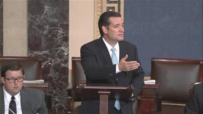 U.S. Senator Ted Cruz (R-TX), denounces 'Obamacare' as he speaks on the Senate floor on Capitol Hill in Washington, in this still image taken from video, September 24, 2013.