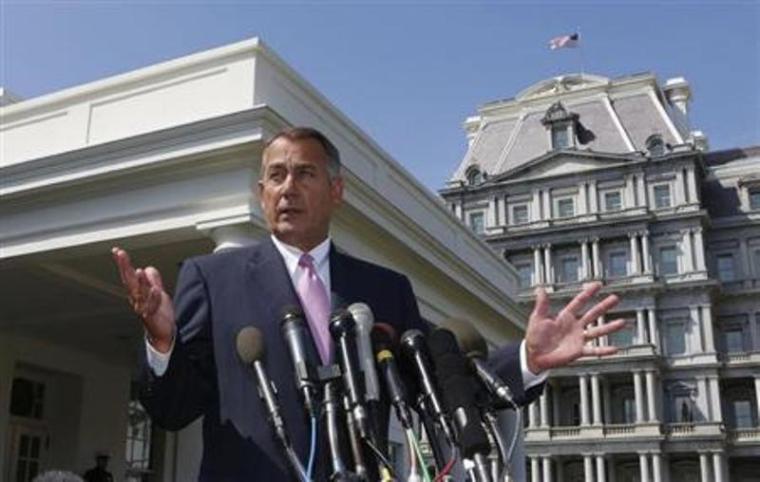 Speaker of the House John Boehner speaks to the press after meeting with U.S. President Obama and bipartisan Congressional leaders in the Cabinet Room at the White House in Washington, in this file photo taken September 3, 2013.