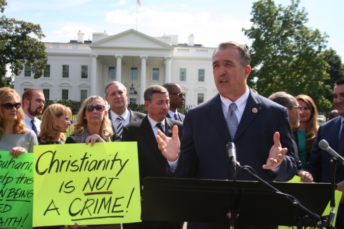 Rep. Trent Franks (R-Ariz.), speaks in front of the White House at the protest and prayer vigil for Iranian-American Pastor Saeed Abedini.