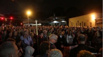 Community members gather to remember 15 year-old Kalie Gill who was killed when a car struck her and sister at the church festival in Yonkers, New York, on October 12.