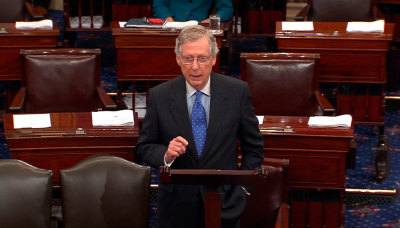 U.S. Senate Minority Leader Mitch McConnell (R-KY) discusses a last-minute deal to avert a historic lapse in the government's borrowing ability, in this still image taken from video from the floor of the Senate at the U.S. Capitol in Washington October 16, 2013. Senate Democratic leader Harry Reid and Republican leader McConnell announced a bipartisan deal on Wednesday to raise the U.S. debt limit and end the government shutdown.