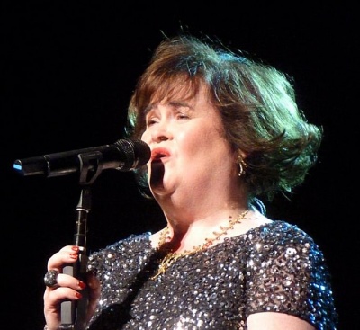 Susan Boyle singing at the Edinburgh Festival Theater in the United Kingdom on July 12, 2013.