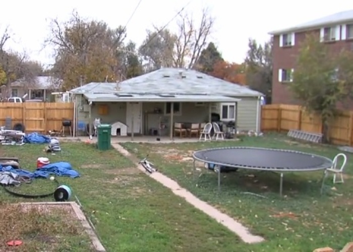 The backyard of a home in Aurora, Colo. where an 8-year-old was almost abducted from her bedroom window on Sunday evening.