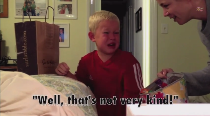 A boy cries after his mother tricks him into believing that she had eaten all of his Halloween candy on the Jimmy Kimmel show.