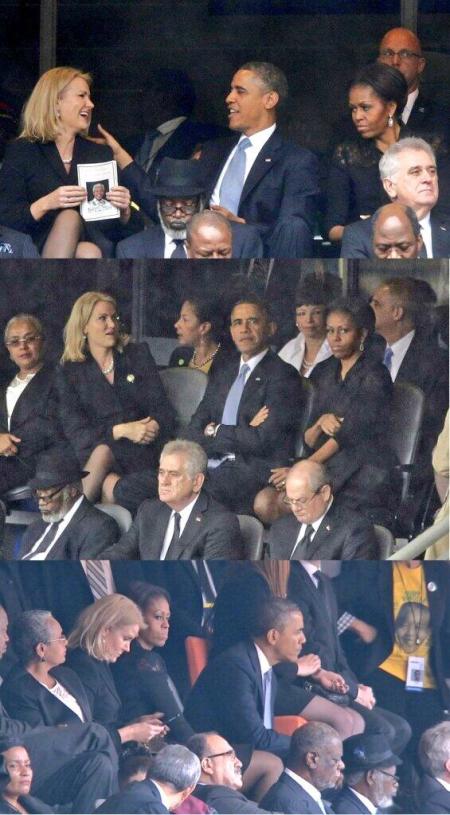 President Barack Obama and Michelle Obama attend a tribute to late South African leader Nelson Mandela on Tuesday, Dec. 10, 2013.