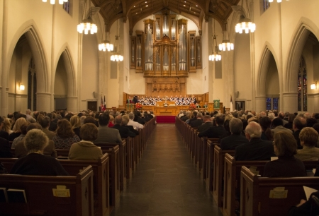 Worship being held at Highland Park Presbyterian Church of Dallas, Texas.