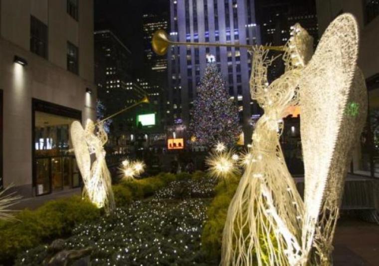 Decorations in front of the tree are seen during the 81st Annual Rockefeller Center Christmas Tree Lighting Ceremony in New York, Dec. 4, 2013.