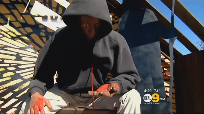 The nativity scene at Claremont United Methodist Church in Claremont, Calif., features a bloody figure of the-late Trayvon Martin.