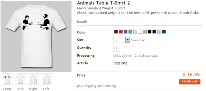 A t-shirt with the iconic opening of the viral video 'How Animals Eat Their Food,' going for $16.99 at www.misterepicmann.com