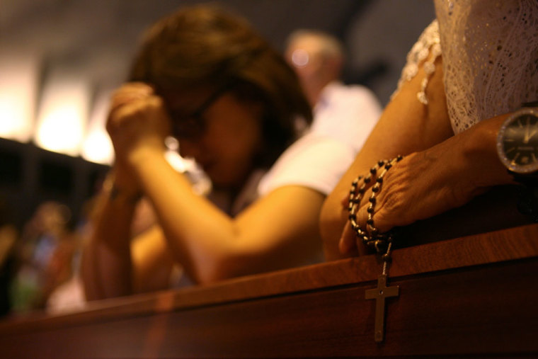 Lebanese and Syrian Christian Maronites pray for peace in Syria, in Harisa, Jounieh September 7, 2013.