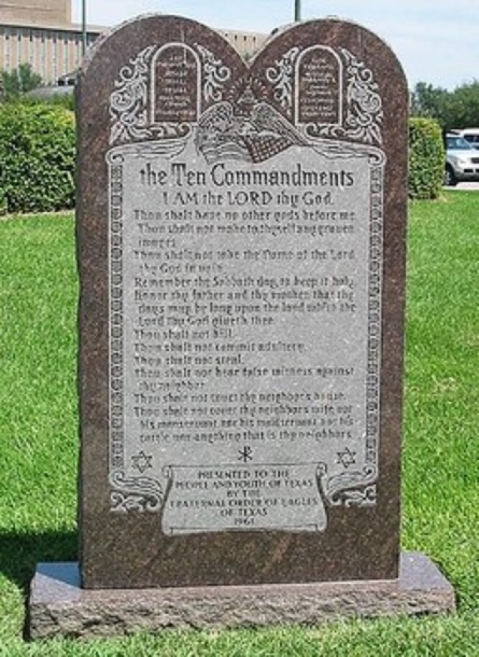 A Ten Commandments display erected in 2012 on the grounds of the state Capitol Building of Oklahoma City, Okla.